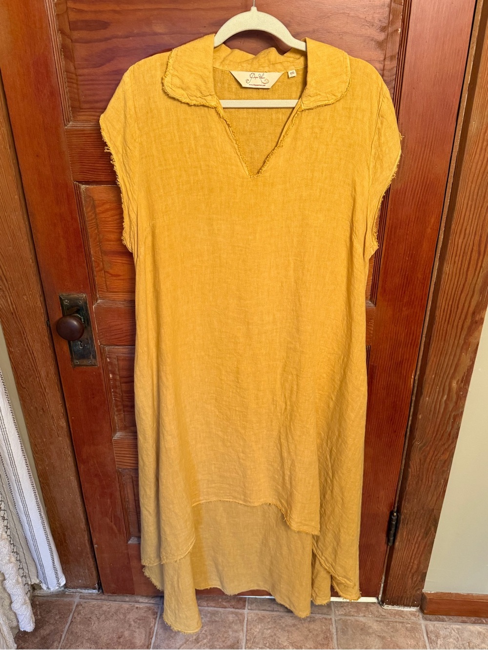 Golden Yellow High-Low Linen Dress by Paper Lace